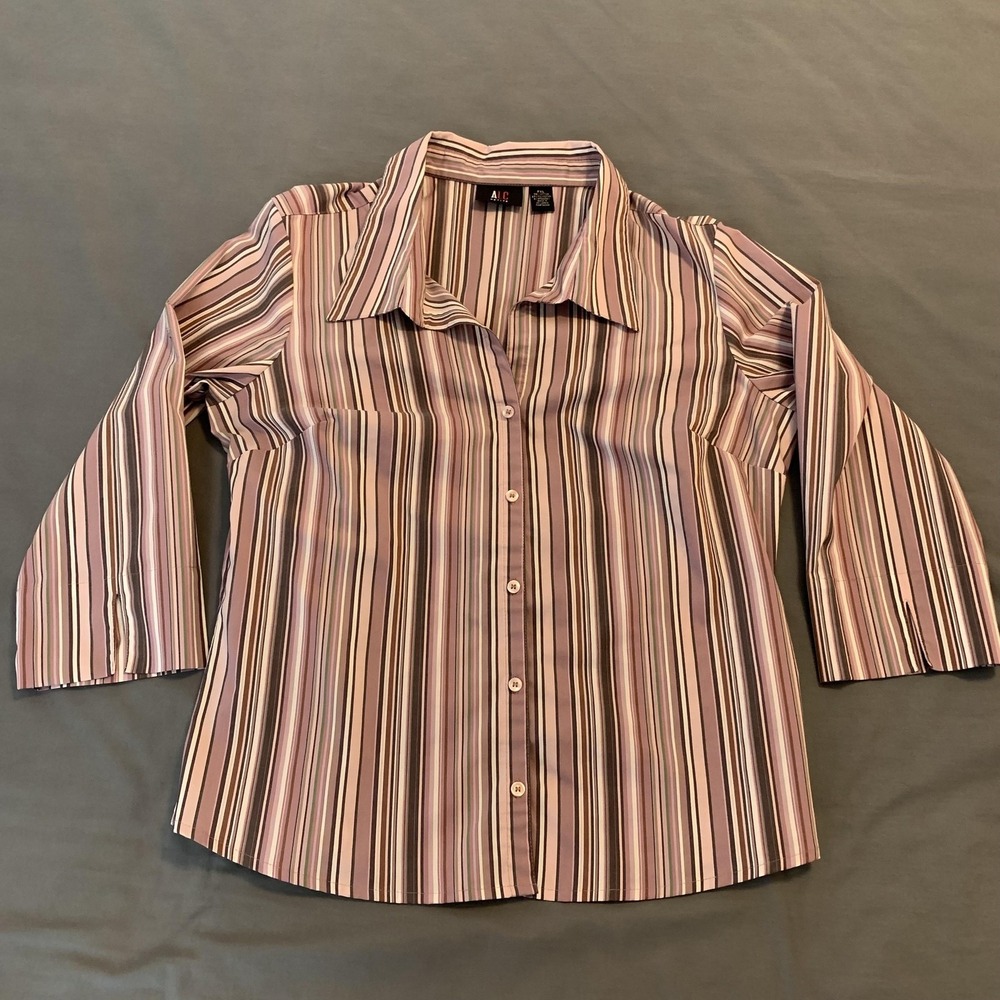 ALC‎ Petite Shirt Womens PXL Pink Stripe Button Front 3/4 Sleeve Stretch